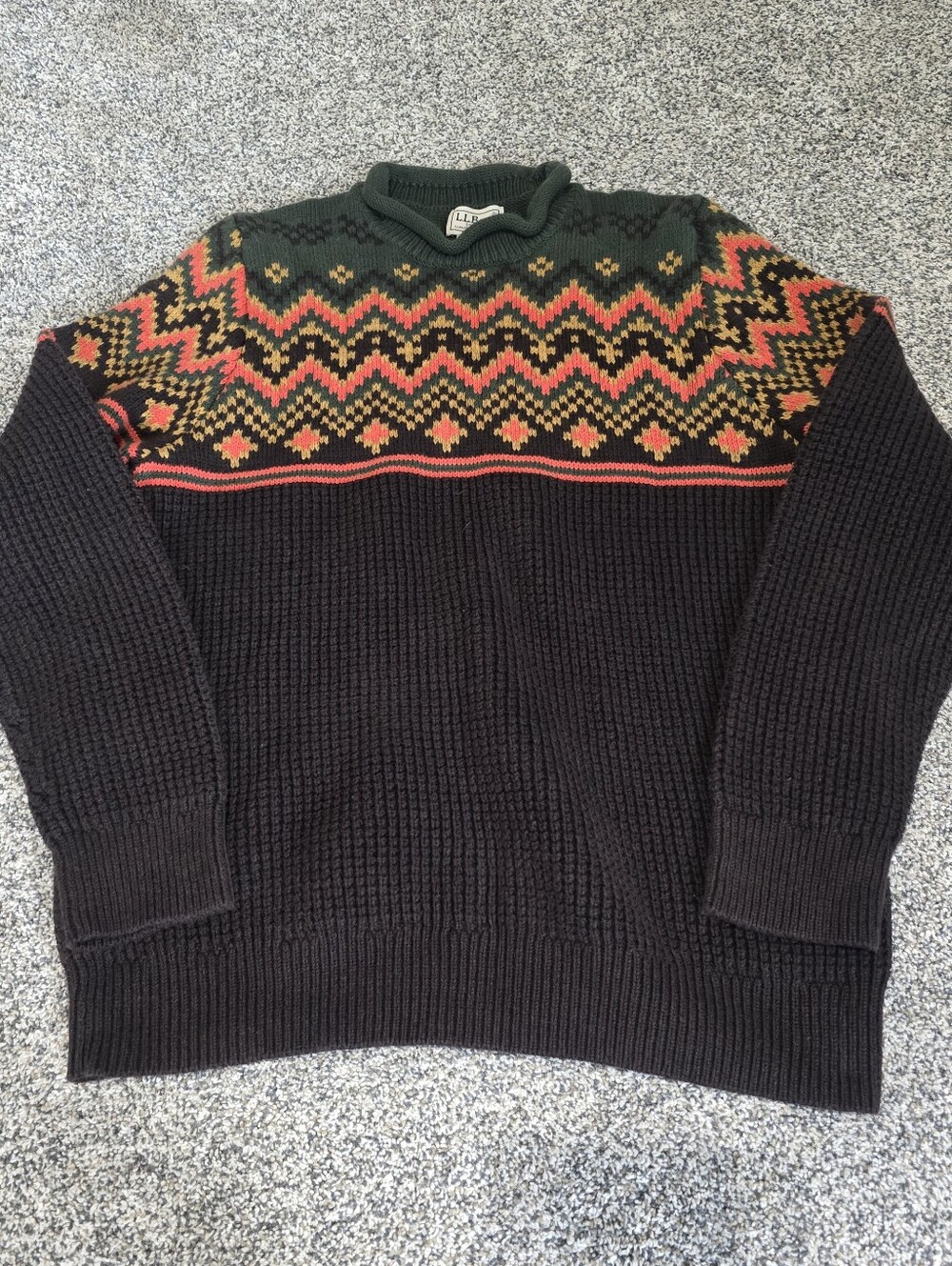 L.L. Bean Fair Isle Rollneck Sweater Mens Medium Brown Organic Cotton Knit